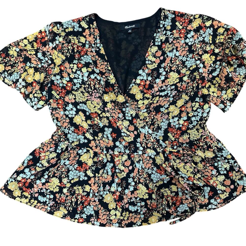 NWT Madewell Short-Sleeve Peplum‎ Wrap Top in Flower Garden sz XS